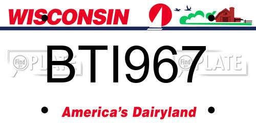 BTI967 Wisconsin License Plate