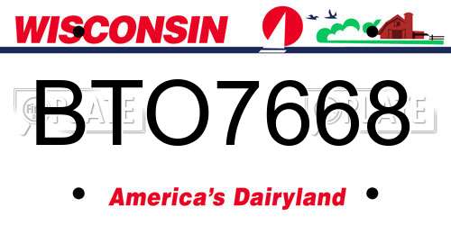 BTO7668 Wisconsin License Plate