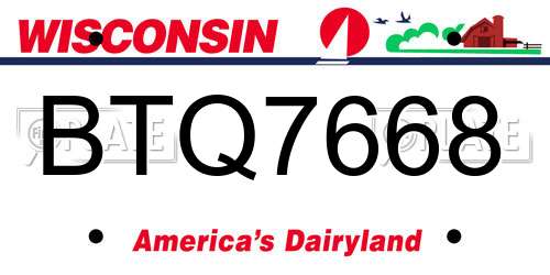 BTQ7668 Wisconsin License Plate