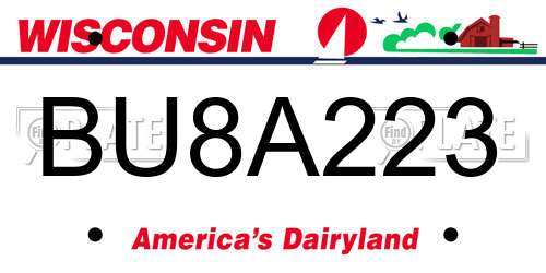 BU8A223 Wisconsin License Plate