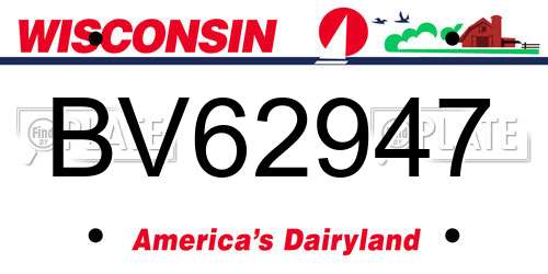 BV62947 Wisconsin License Plate