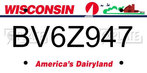 BV6Z947 Wisconsin License Plate