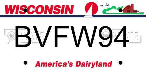 BVFW94 Wisconsin License Plate
