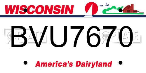 BVU7670 Wisconsin License Plate