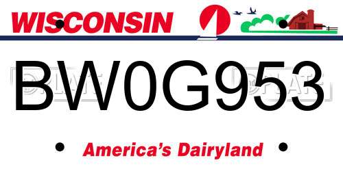 BW0G953 Wisconsin License Plate