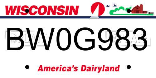 BW0G983 Wisconsin License Plate
