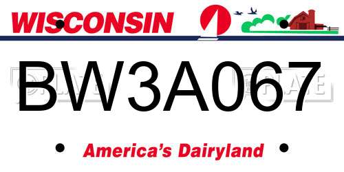BW3A067 Wisconsin License Plate