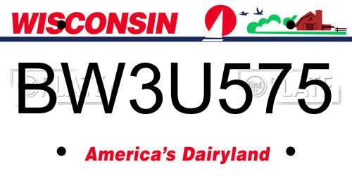 BW3U575 Wisconsin License Plate