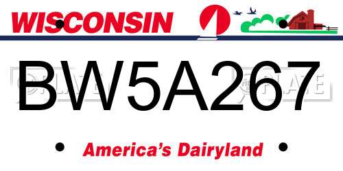BW5A267 Wisconsin License Plate