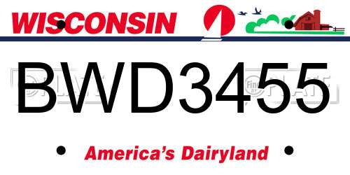 BWD3455 Wisconsin License Plate