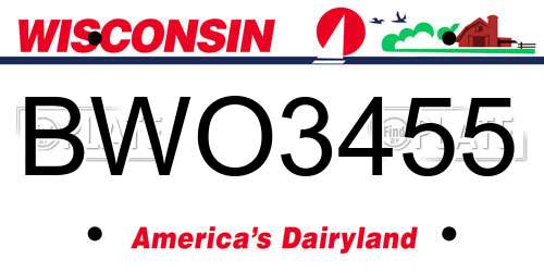 BWO3455 Wisconsin License Plate