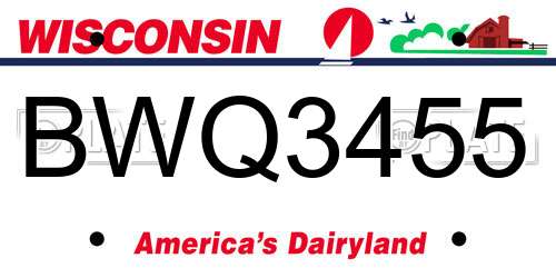 BWQ3455 Wisconsin License Plate