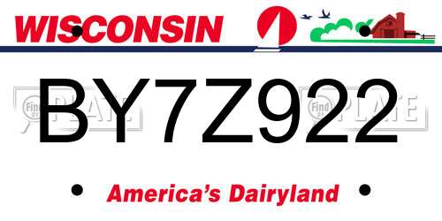 BY7Z922 Wisconsin License Plate
