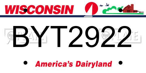 BYT2922 Wisconsin License Plate