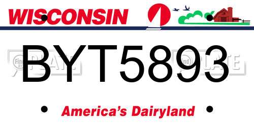 BYT5893 Wisconsin License Plate