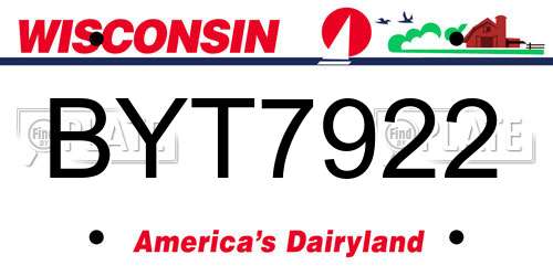 BYT7922 Wisconsin License Plate
