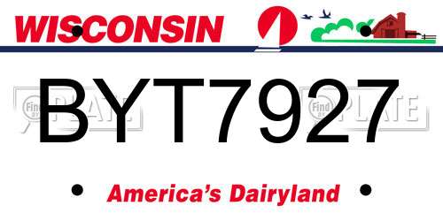 BYT7927 Wisconsin License Plate