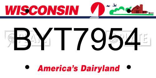 BYT7954 Wisconsin License Plate