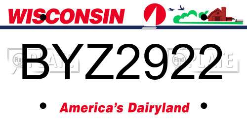 BYZ2922 Wisconsin License Plate