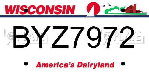 BYZ7972 Wisconsin License Plate