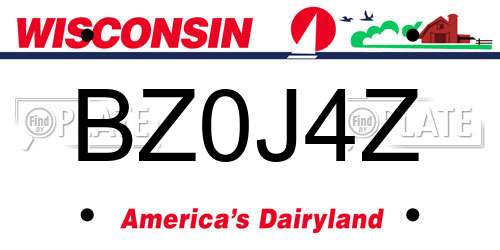 BZ0J4Z Wisconsin License Plate