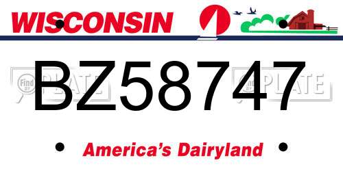 BZ58747 Wisconsin License Plate