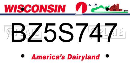 BZ5S747 Wisconsin License Plate