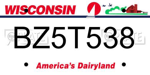 BZ5T538 Wisconsin License Plate