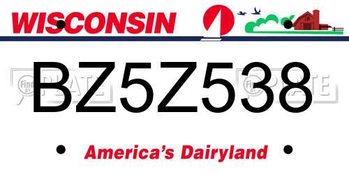 BZ5Z538 Wisconsin License Plate