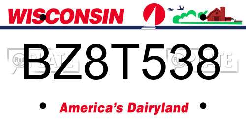 BZ8T538 Wisconsin License Plate