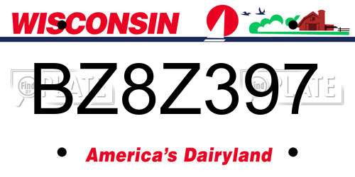 BZ8Z397 Wisconsin License Plate