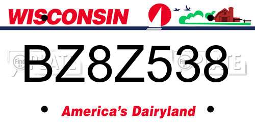 BZ8Z538 Wisconsin License Plate
