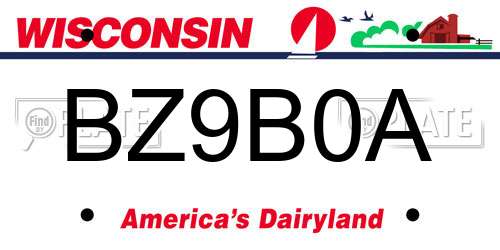 BZ9B0A Wisconsin License Plate