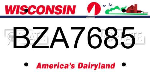 BZA7685 Wisconsin License Plate