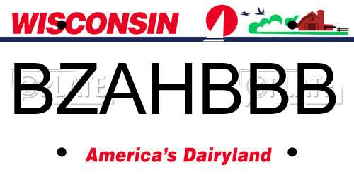 BZAHBBB Wisconsin License Plate