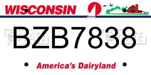BZB7838 Wisconsin License Plate