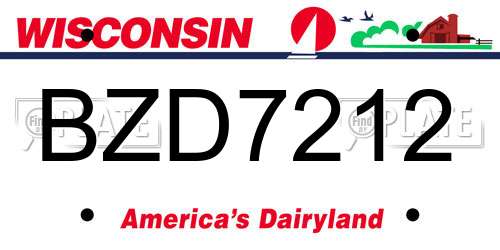 BZD7212 Wisconsin License Plate