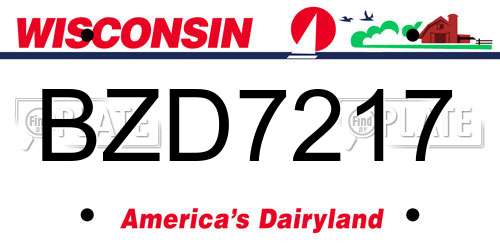 BZD7217 Wisconsin License Plate