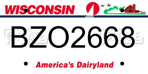 BZO2668 Wisconsin License Plate