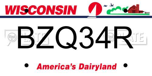 BZQ34R Wisconsin License Plate