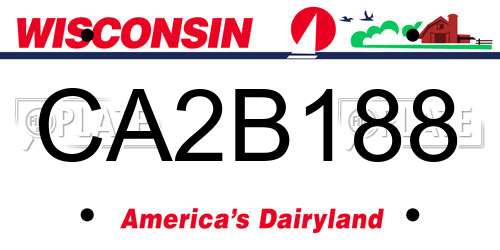 CA2B188 Wisconsin License Plate