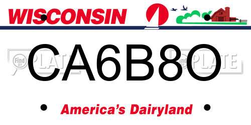 CA6B8O Wisconsin License Plate