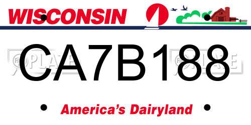 CA7B188 Wisconsin License Plate