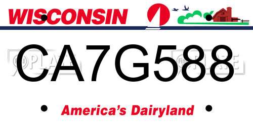 CA7G588 Wisconsin License Plate