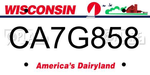 CA7G858 Wisconsin License Plate