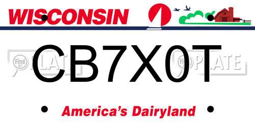 CB7X0T Wisconsin License Plate