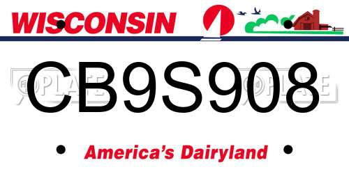 CB9S908 Wisconsin License Plate