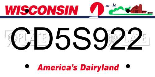CD5S922 Wisconsin License Plate