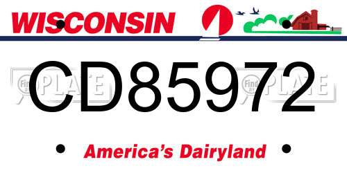 CD85972 Wisconsin License Plate