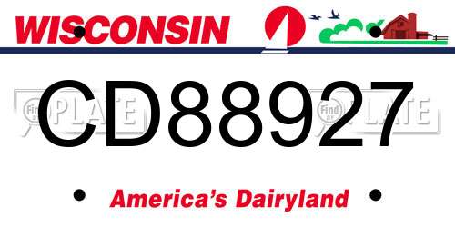 CD88927 Wisconsin License Plate